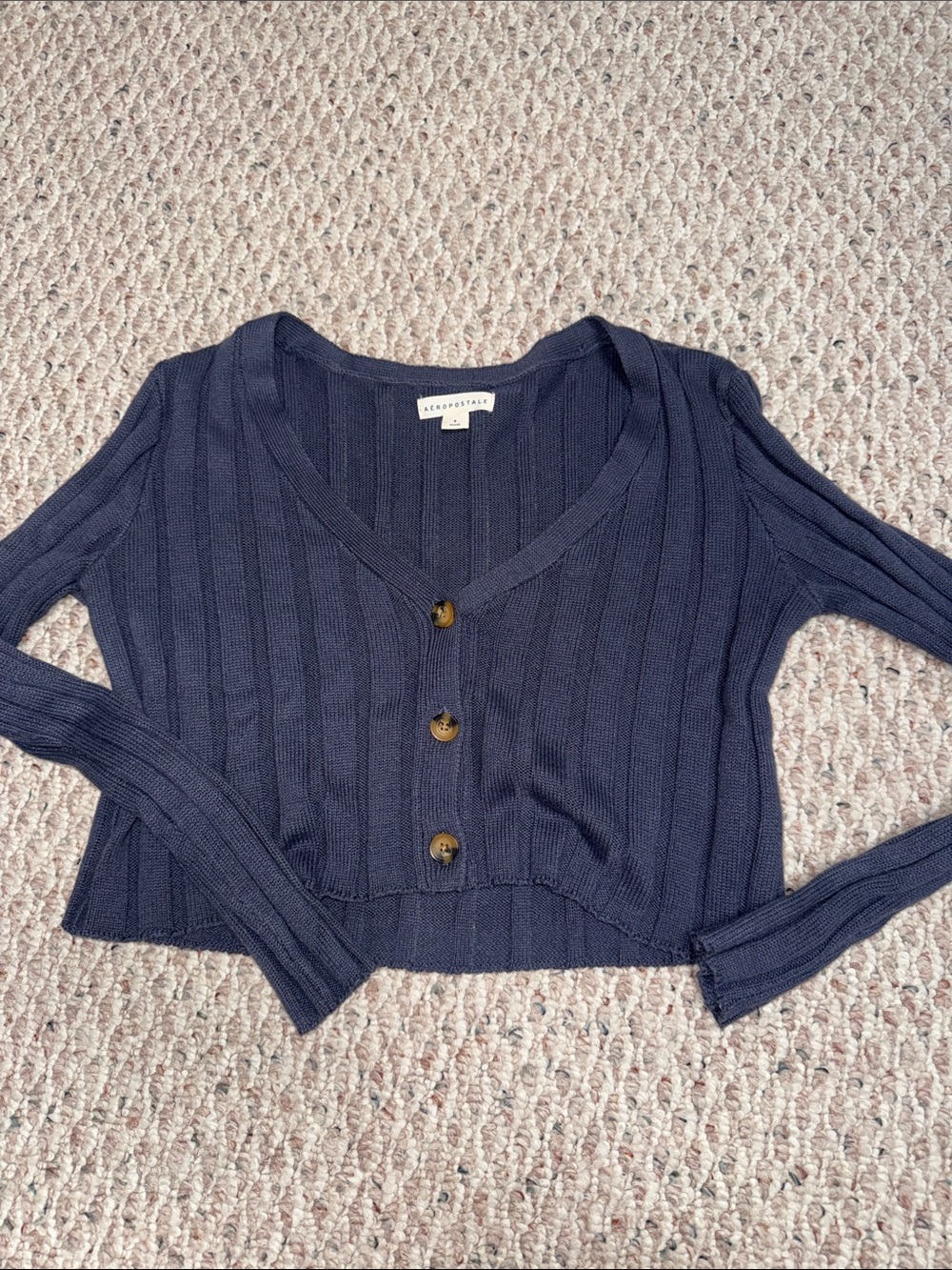 Aeropostale Navy Blue Ribbed V-Neck Button Cardigan